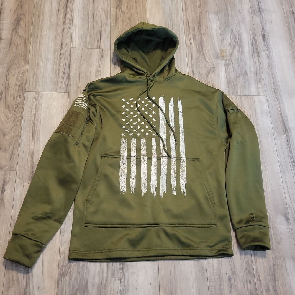 Rothco Conceal & Carry Tactical Hoodie Men's Small Army Green USA Flag Graphic